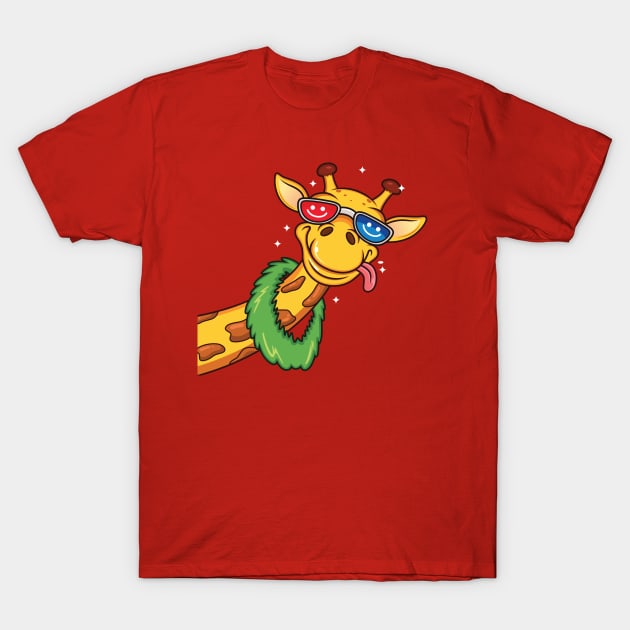 giraffe cartoon glasses tongue T-Shirt by Mako Design 